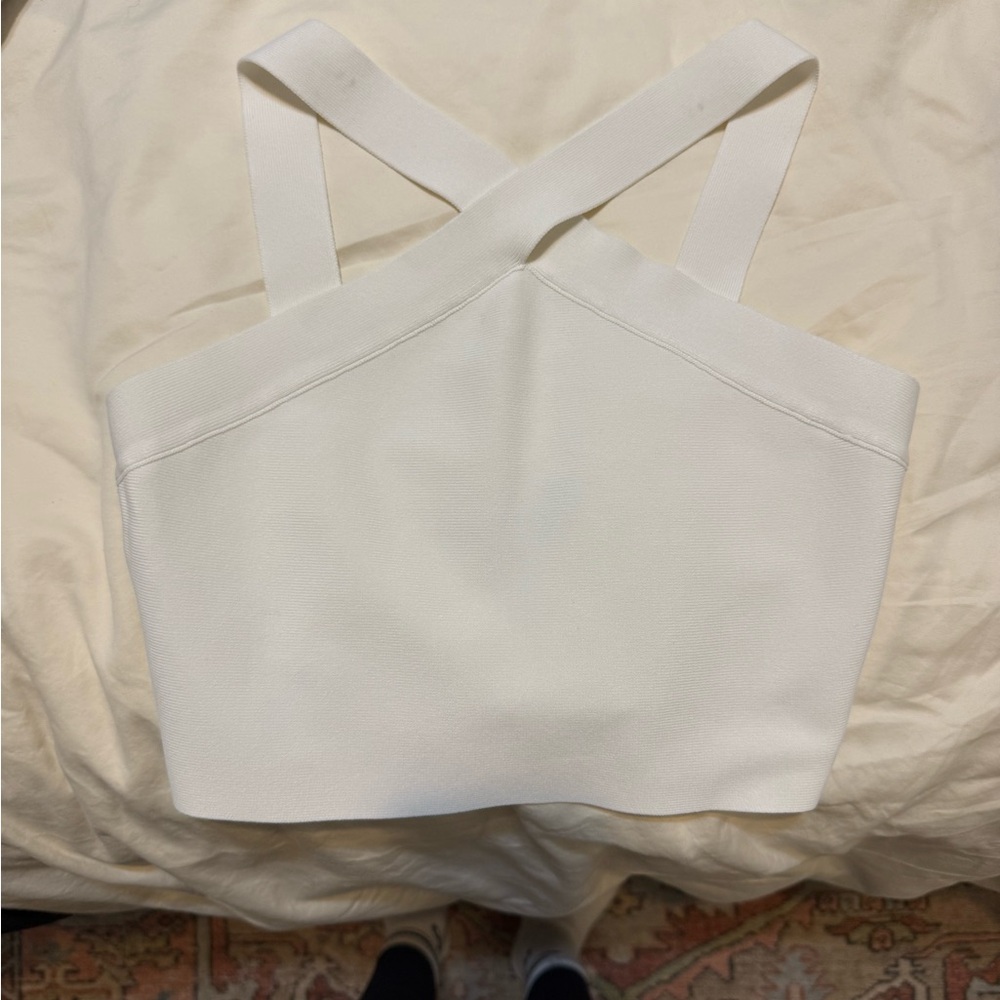 BCBG White Sleeveless Backless Crop Top